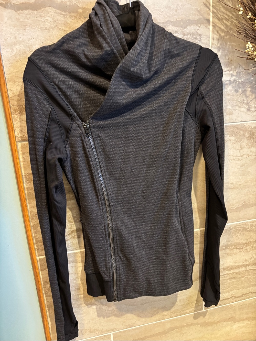 lululemon athletica Black Asymmetrical Zip Cowl Sweater